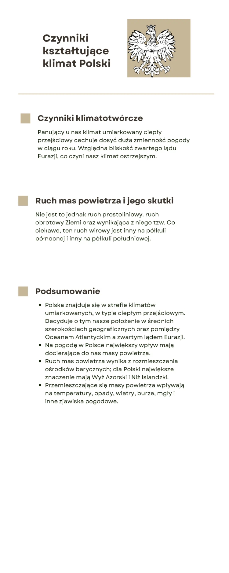 Czynniki kształtujące klimat Polski - Klasa 7, Cechy i Przejściowość