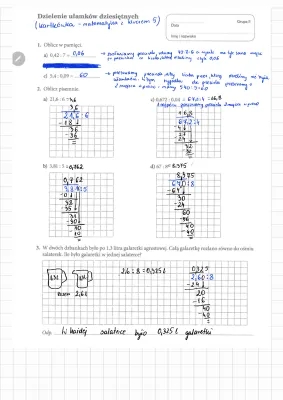 Dzielenie i mnożenie ułamków dziesiętnych - Klasa 5 zadania i przykłady PDF