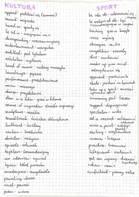 Słówka Sport i Kultura Angielski - Quiz, Repetytorium, Klasa 5, 8 i B1