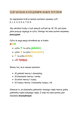 Dziesiątkowy system pozycyjny - Liczby naturalne i zadania dla klasy 2 i 3