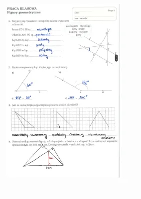 Praca klasowa Figury geometryczne klasa 4 - Sprawdzian PDF + Odpowiedzi