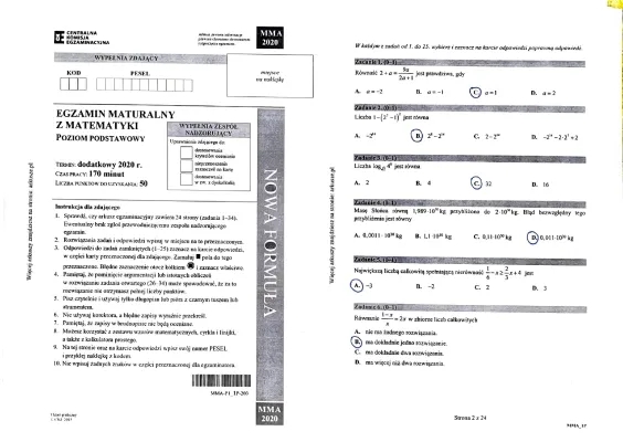 Matura maj 2020 matematyka odpowiedzi PDF