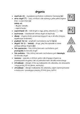 Drgania i fale klasa 8 - sprawdzian, wzory i zadania