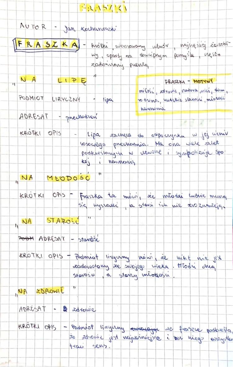 Jan Kochanowski: Fraszki, Pieśni, Treny - Na zdrowie, Tren VII i VIII