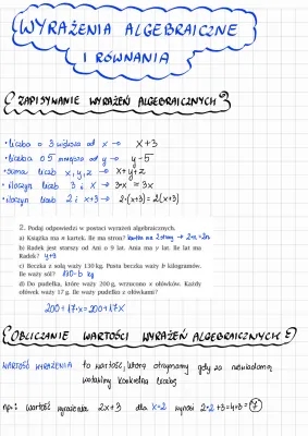 Zapisywanie i Obliczanie Wyrażeń Algebraicznych - Klasa 6 i 7 PDF