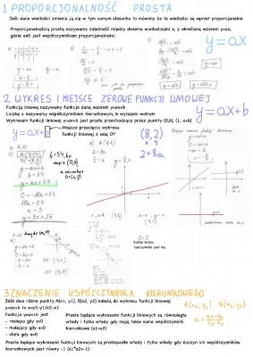 Proporcjonalność prosta i funkcje liniowe - Klasa 7 i 8, wzory i zadania PDF