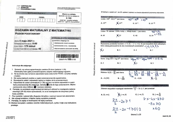 Matura matematyka 2021 maj odpowedzi, arkusze - czerwiec, sierpień