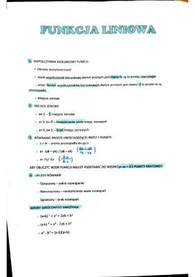 Funkcja Liniowa - Zadania, Wzory i Sprawdzian dla 1 Liceum