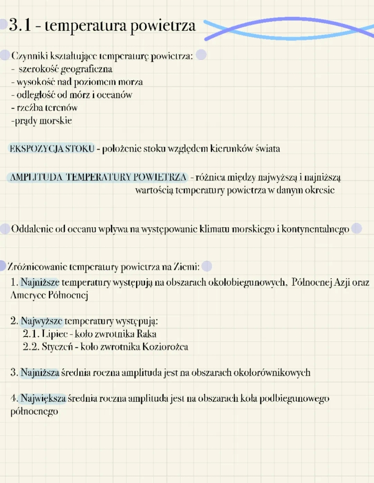 Temperatura powietrza Geografia Klasa 1 Liceum - Sprawdzian Atmosfera