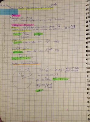 Wzory i zadania z ruchu po okręgu - liceum