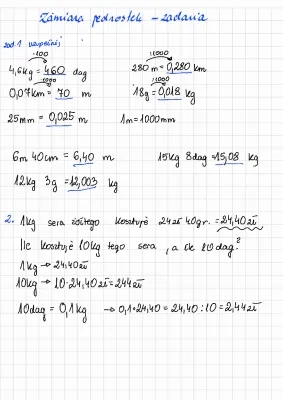 Zamiana jednostek klasa 5 - zadania, kartkówka, PDF
