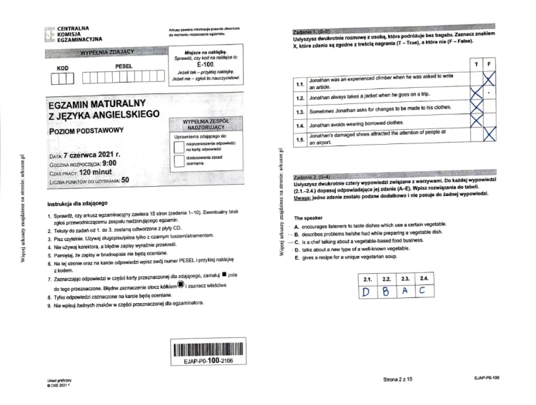 Matura angielski 2021: Testy i arkusze PDF czerwiec 2021 - poziom podstawowy i rozszerzony