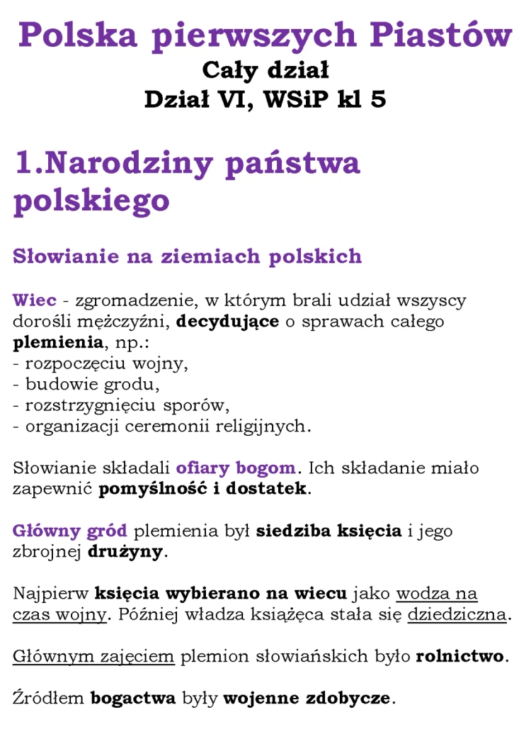 Polska Pierwszych Piastów Sprawdzian z Odpowiedziami Klasa 5 PDF