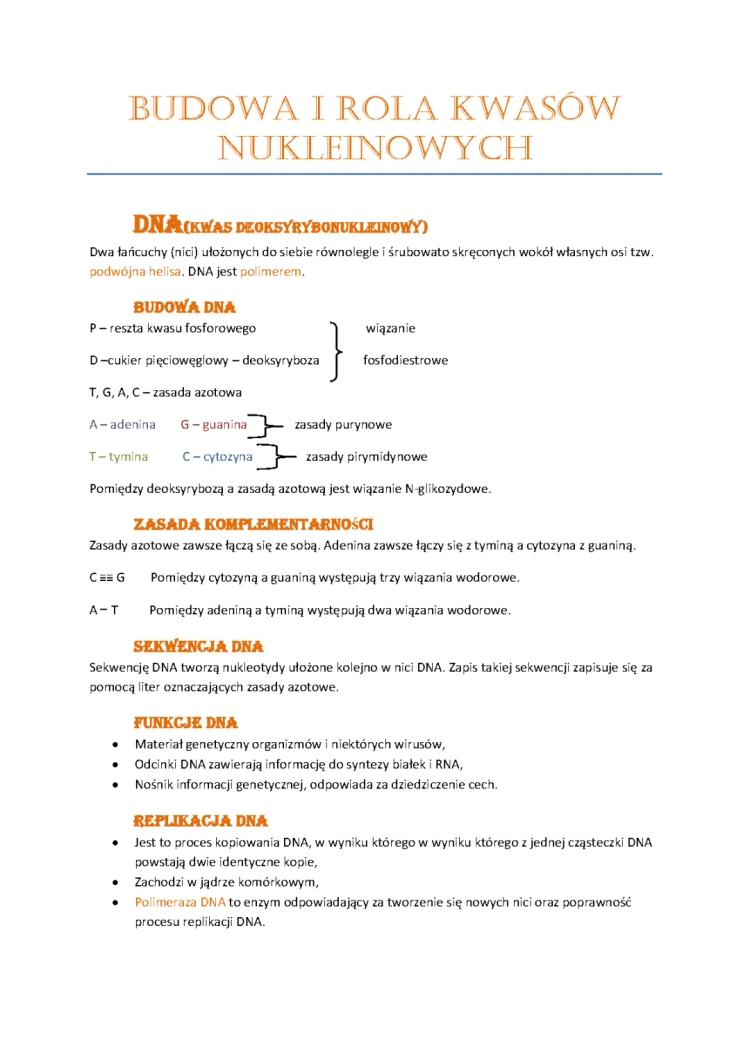 DNA i RNA - Budowa, Funkcje i Replikacja