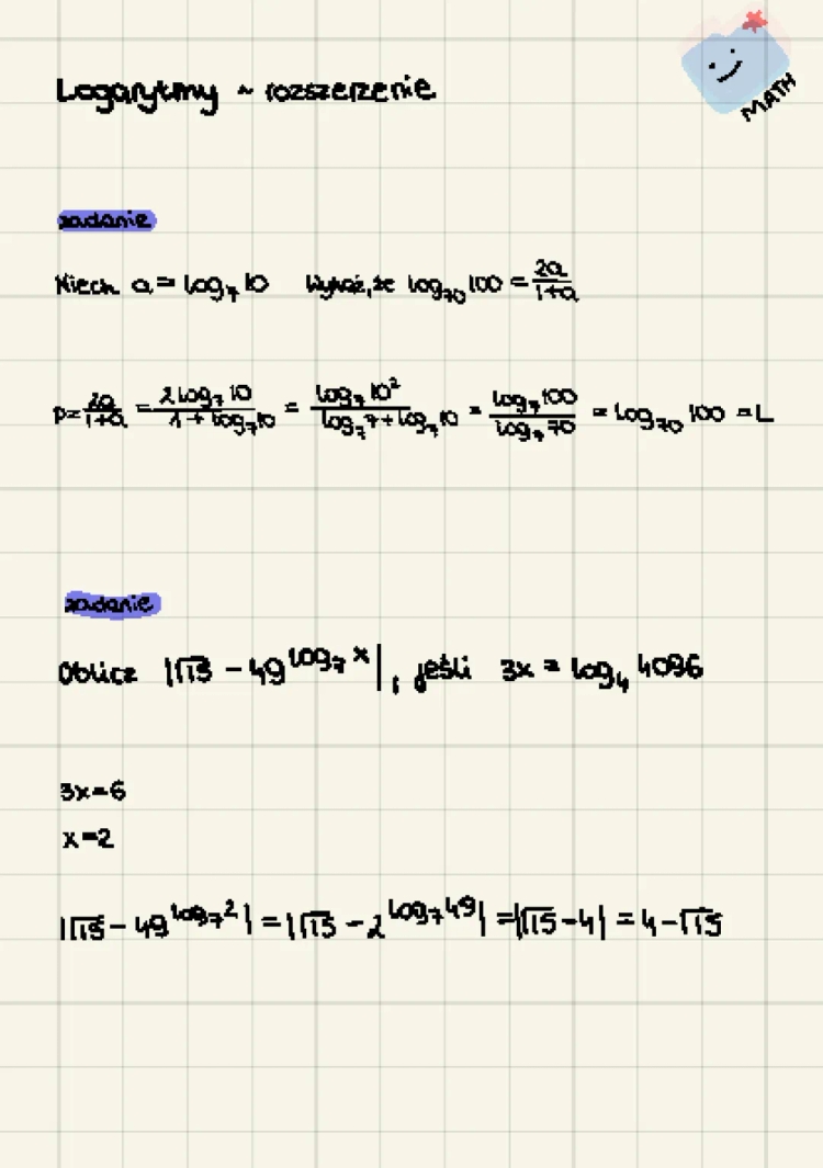 Logarytmy - zadania rozszerzenie, wzory i kalkulator