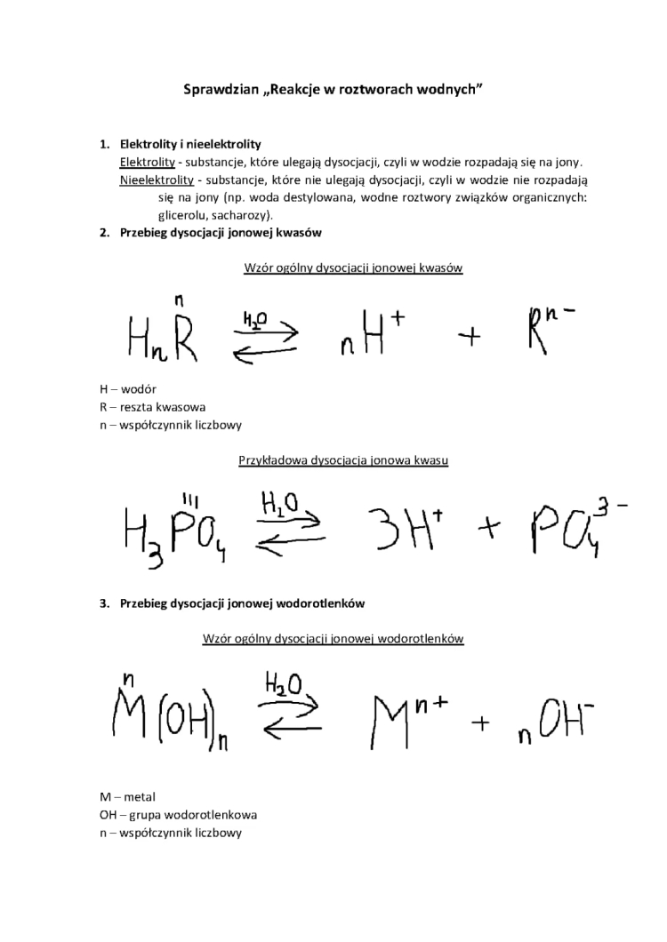 Reakcje chemiczne i dysocjacja w roztworach wodnych - sprawdzian Nowa Era PDF