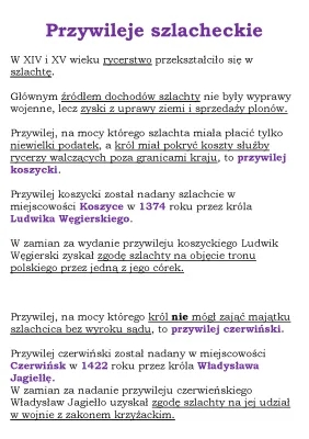 Najważniejsze Przywileje Szlacheckie w Polsce