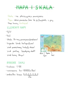 Mapa i skala klasa 5 - notatka i zadania z obliczania skali mapy