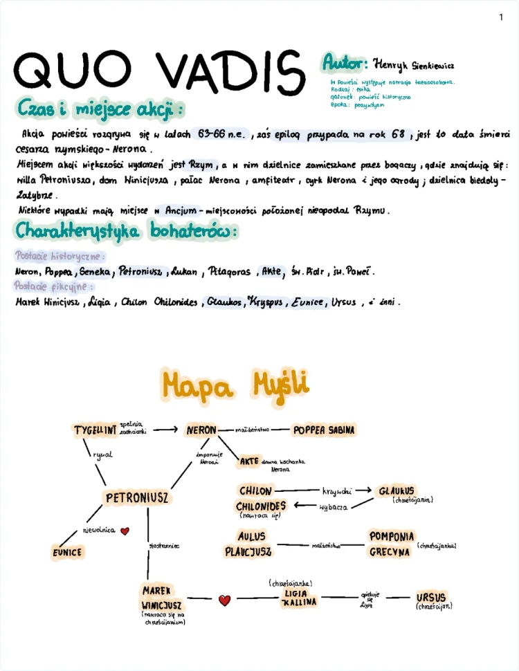 Quo Vadis - Streszczenie Szczegółowe PDF, Plan Wydarzeń, Bohaterowie