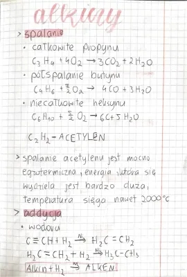 Reakcje spalania i addycji alkanów, alkenów i alkinów - proste wzory dla dzieci