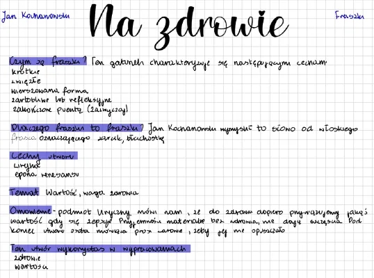 Fraszki Jana Kochanowskiego: Na zdrowie, Na lipę, Na dom w Czarnolesie