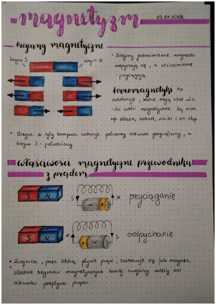 Elektryczność i magnetyzm: powtórzenie klasa 8, Magnetyzm sprawdzian PDF, wzory i reguła prawej dłoni