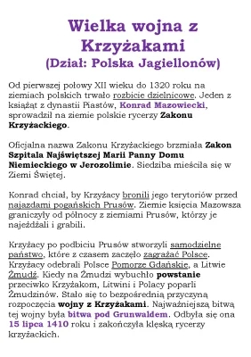 Wielka Wojna z Zakonem Krzyżackim – Przyczyny, Przebieg i Skutki (Notatka do Klasy 4 i 5)