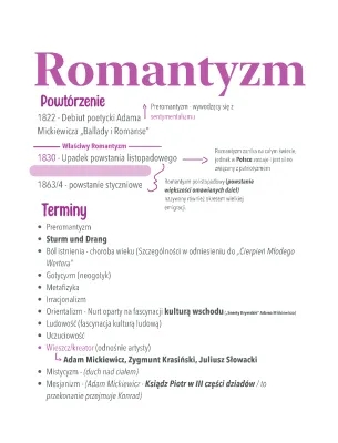 Romantyzm Powtórzenie PDF: Notatki do Matury i Liceum