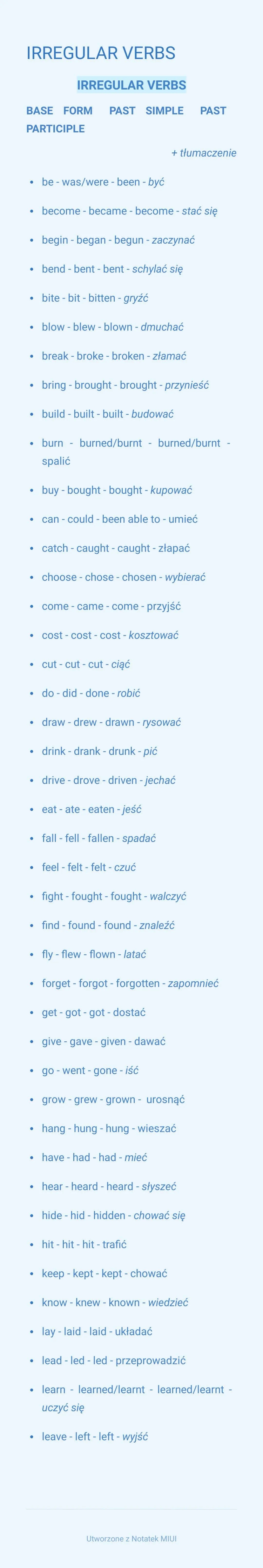 Irregular verbs part.1