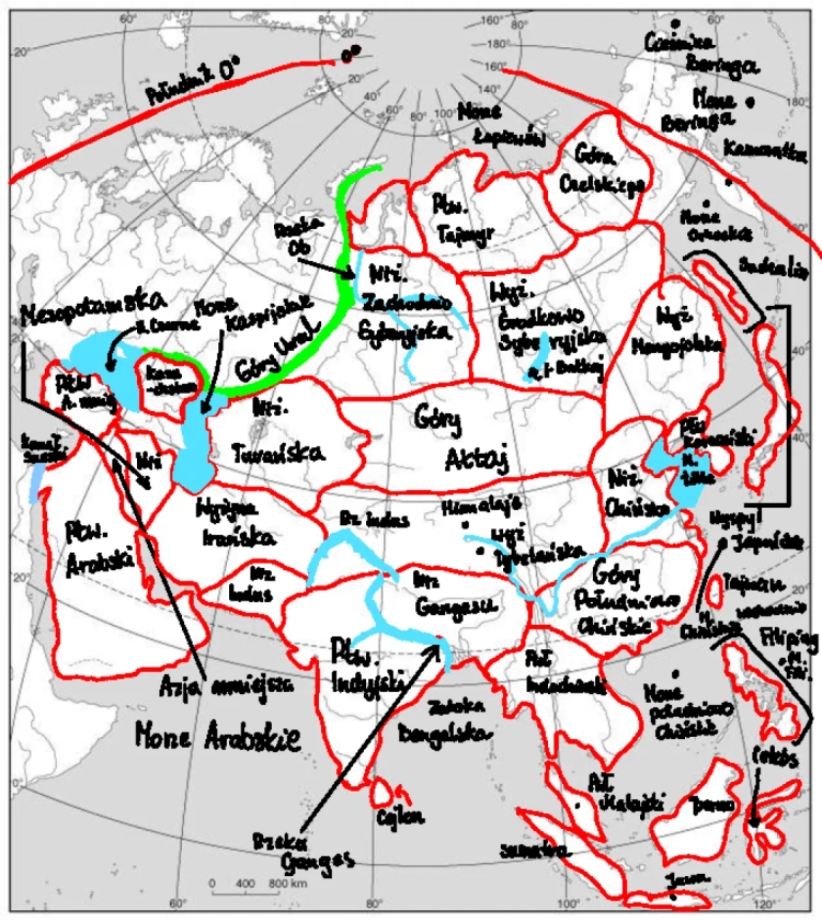 Azja: Mapa fizyczna online - Góry, Niziny, Wyżyny