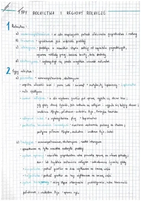 Geografia Klasa 2: Typy Rolnictwa i Regiony - Sprawdzian PDF