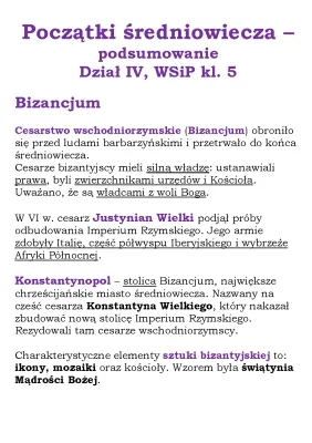 Początki Średniowiecza Klasa 5 - Sprawdzian PDF i Podsumowanie