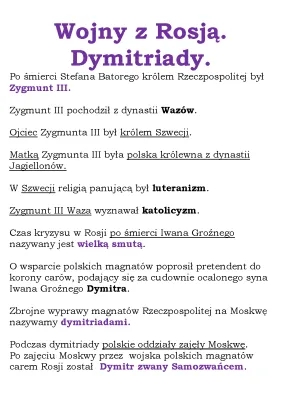 Wojny z Rosją i Bitwa pod Kłuszynem 1610 - Zygmunt III Waza i Dymitriady