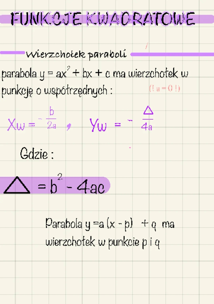 Jak obliczyć wierzchołek paraboli i narysować wykres funkcji kwadratowej