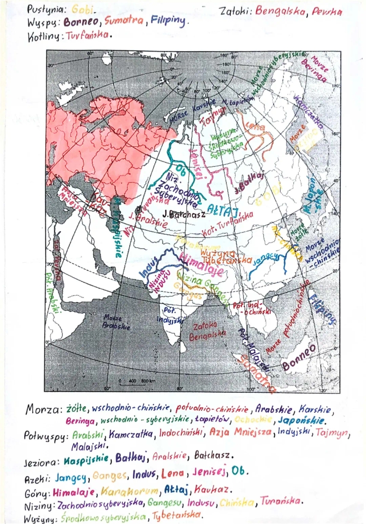 Środowisko przyrodnicze Azji klasa 8 - Genially i Mapa konturowa