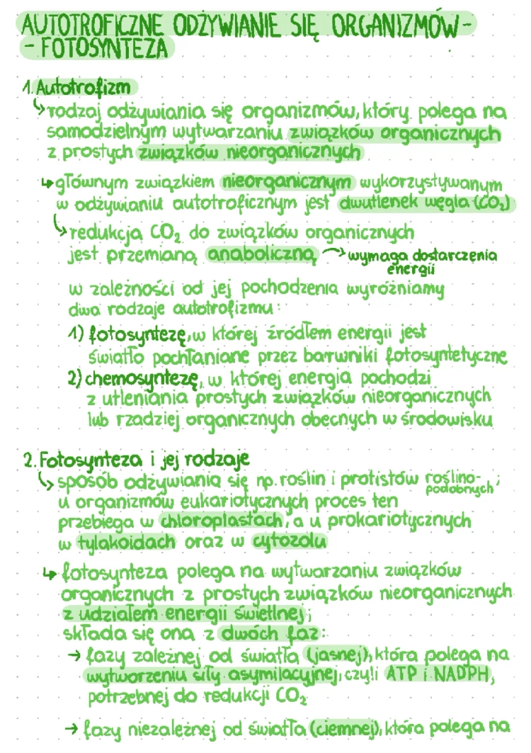 Autotroficzne odżywianie się organizmów- fotosynteza