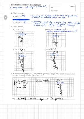 Dzielenie i mnożenie ułamków dziesiętnych - zadania i przykłady klasa 5 PDF