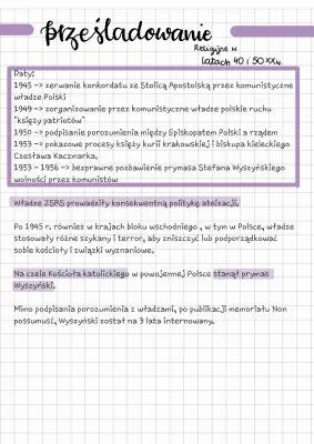 Prześladowania religijne w bloku wschodnim w latach 40 i 50 - notatka z lekcji