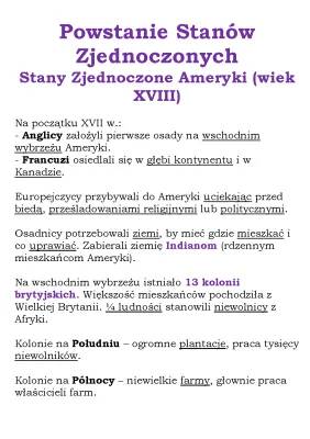 Powstanie Stanów Zjednoczonych KLASA 6 test - Historia GWO