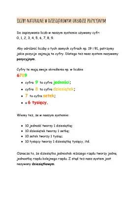 Dziesiątkowy system pozycyjny - Liczby naturalne i zadania dla klasy 2 i 3