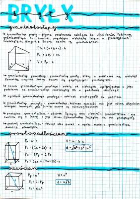 Geometria przestrzenna Klasa 8 WZORY i zadania PDF