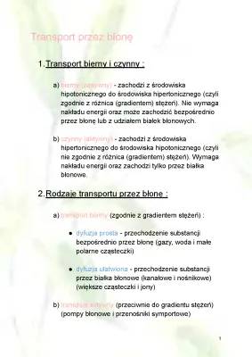 Różne rodzaje transportu przez błony komórkowe