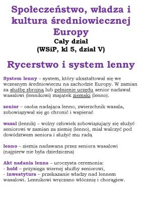 Rycerstwo, lenno i zamki w średniowiecznej Europie - dla 5 klasy!