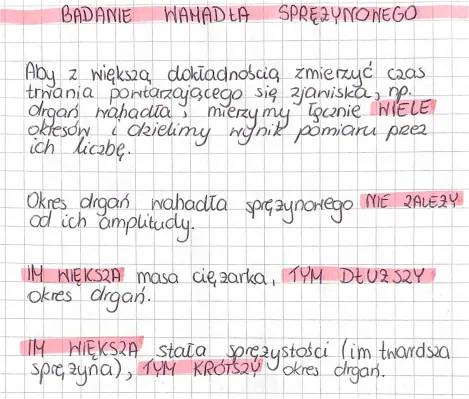 Badanie wahadła sprężynowego - notatka, sprawozdanie i prezentacja w liceum