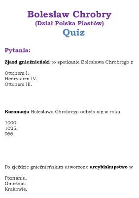 Kartkówka Bolesław Chrobry i Polska Piastów klasa 4