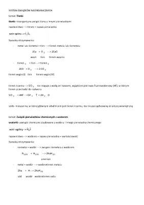 Systematyka związków nieorganicznych: sprawdzian, notatki, zadania - chemia 1