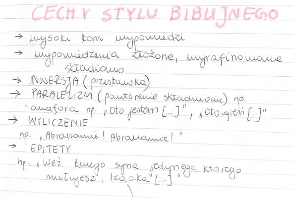 4 i 3 cechy stylu biblijnego z przykładami z Księgi Rodzaju