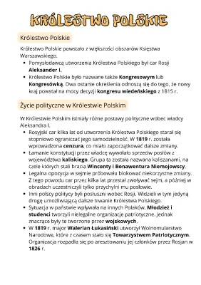 Królestwo Polskie 1815-1830 – Notatka: Powstanie Listopadowe, Konstytucja, Gospodarka