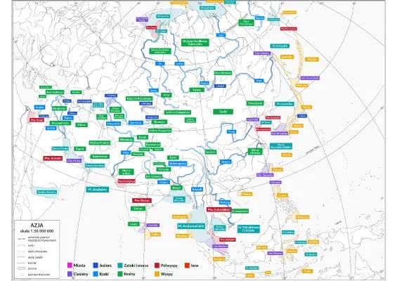 Azja - Mapa Fizyczna z Podpisami dla Ciekawskich