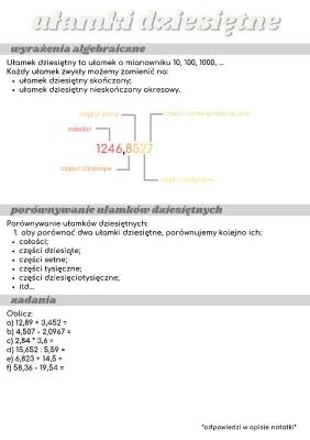 Porównywanie Ułamków Dziesiętnych Klasa 4 i 5 - Zadania, Testy, Kartkówki i Przykłady